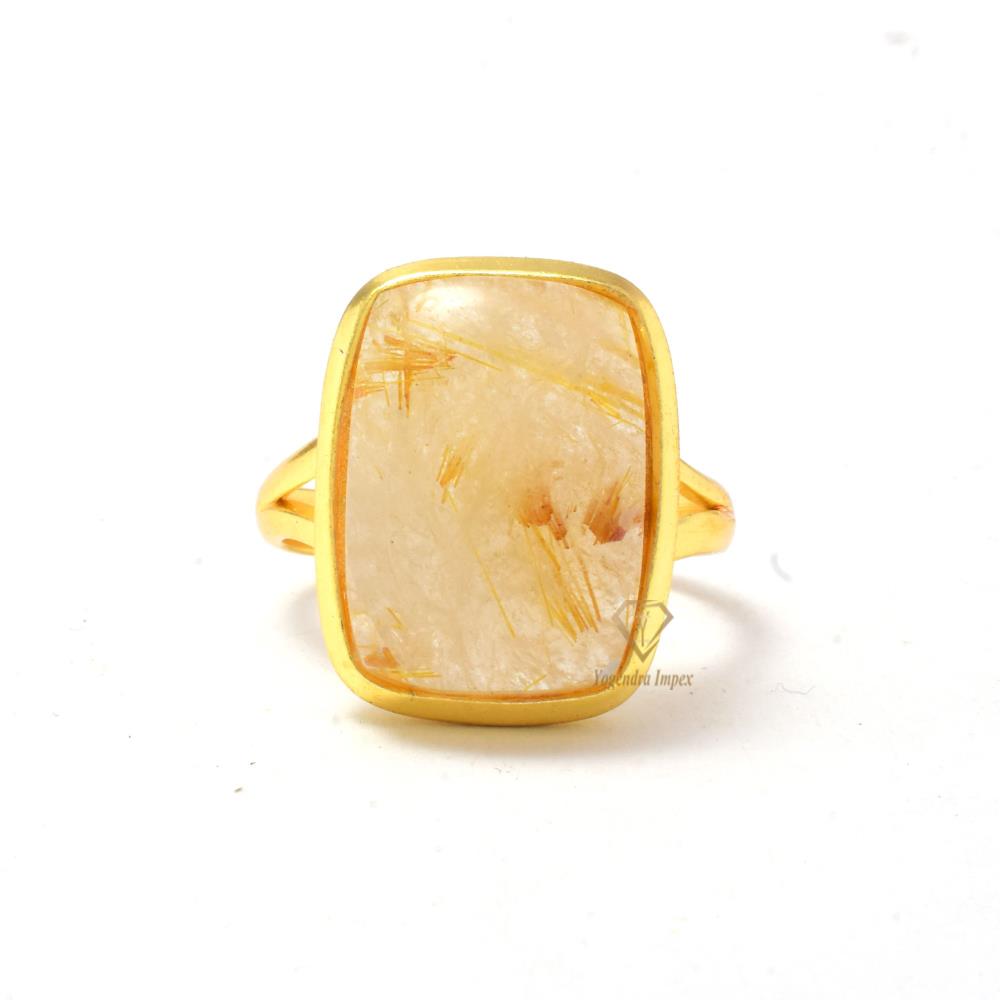 Elegant Natural Golden Rutile Gemstone 925 Sterling Silver Handmade Gemstone Ring For Wholesale Suppliers