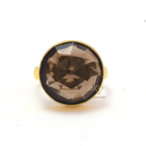 Natural Smoky Quartz Gemstone Ring 925 Sterling Silver Handmade Ring Gold Plated Chocolate Gemstone Ring Jewelry For Wholesaler