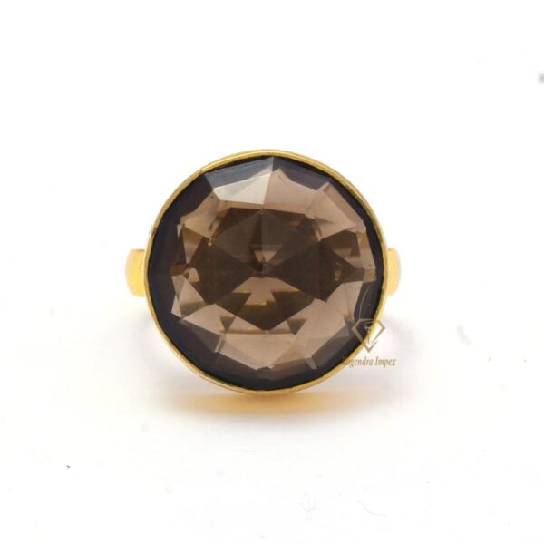 Natural Smoky Quartz Gemstone Ring 925 Sterling Silver Handmade Ring Gold Plated Chocolate Gemstone Ring Jewelry For Wholesaler