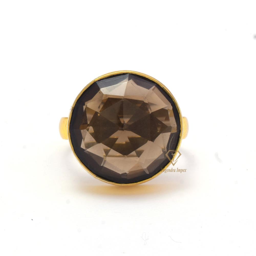 Natural Smoky Quartz Gemstone Ring 925 Sterling Silver Handmade Ring Gold Plated Chocolate Gemstone Ring Jewelry For Wholesaler