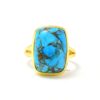 Handmade 18k Gold Plated Blue Copper Turquoise Cushion Gemstone Ring Wholesale 925 Sterling Silver Turquoise Ring For Suppliers