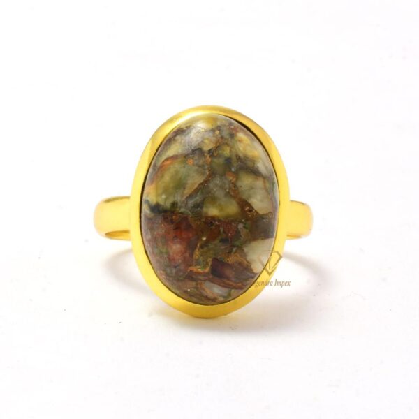 One Of A Kind Natural Cat Eye Copper Gemstone Ring 18k Gold Plated Bezel Set 925 Sterling Silver Handmade Ring For Supplier