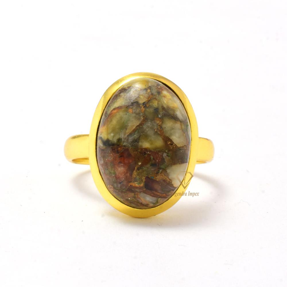 One Of A Kind Natural Cat Eye Copper Gemstone Ring 18k Gold Plated Bezel Set 925 Sterling Silver Handmade Ring For Supplier