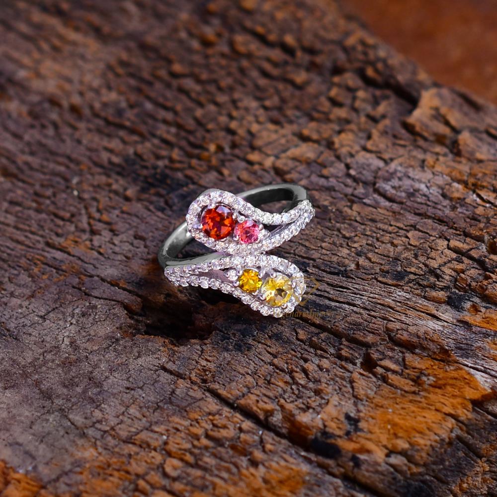 Gorgeous Multi Tourmaline Gemstone Ring 925 Sterling Silver Prong Set Designer Cubic Zircon Ring For Wholesaler Suppliers