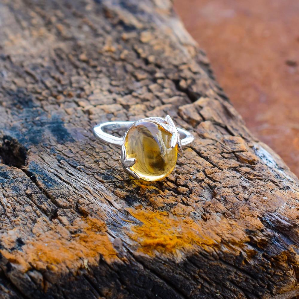 Exquisite Natural Citrine Gemstone Ring 925 Sterling Silver Wholesale Yellow Gemstone Prong Set Party Ring For Manufacturer