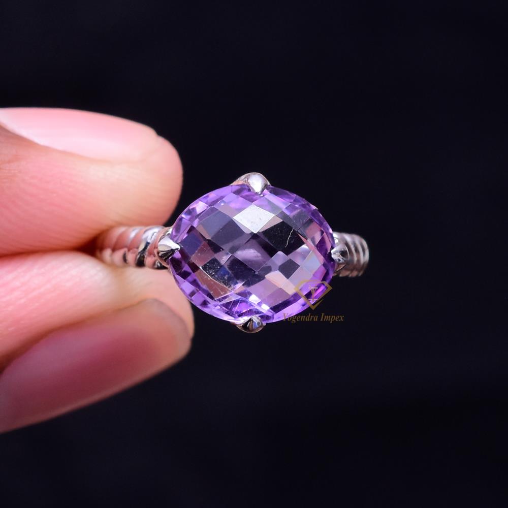 Elegant Natural Amethyst Gemstone Sterling Silver Ring Handmade Oval Shape Purple Gemstone Ring For Manufacturer & Suppliers