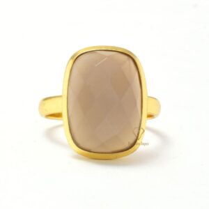 Cushion Natural Gray Moonstone Gemstone Ring Handmade Silver 18k Micron Gold Plated Solitaire Gemstone Ring For Wholesaler