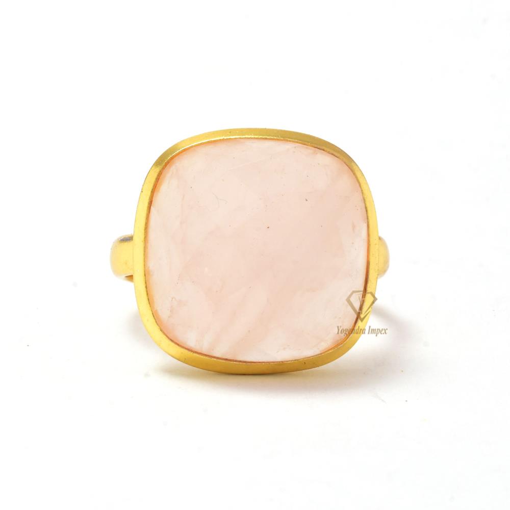 Handmade Natural Rose Quartz Gemstone 925 Sterling Silver Ring Cushion Shaped Pink Gemstone Ring