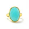 Handmade Natural Amazonite Gemstone 925 Sterling Silver Ring 18k Gold Plated Blue Gemstone Ring Jewelry For Wholesale Suppliers