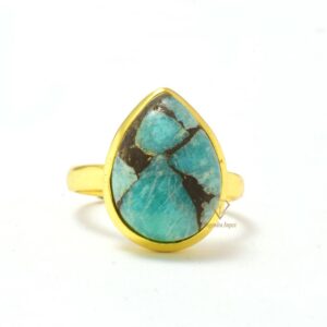 Gorgeous Natural Copper Amazonite Gemstone 925 Sterling Silver Ring Bezel Set Fine Silver Pear Gemstone Ring For Suppliers
