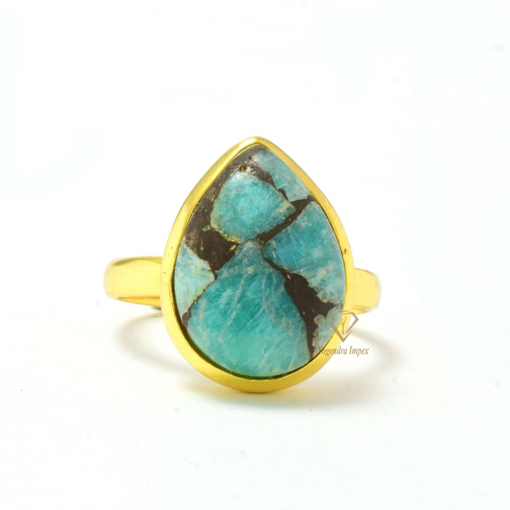 Gorgeous Natural Copper Amazonite Gemstone 925 Sterling Silver Ring Bezel Set Fine Silver Pear Gemstone Ring For Suppliers