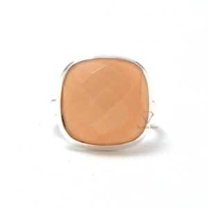 Cushion Shape Peach Moonstone Gemstone Ring 925 Sterling Silver Handmade Bezel Set Silver Ring Jewelry For Wholesaler