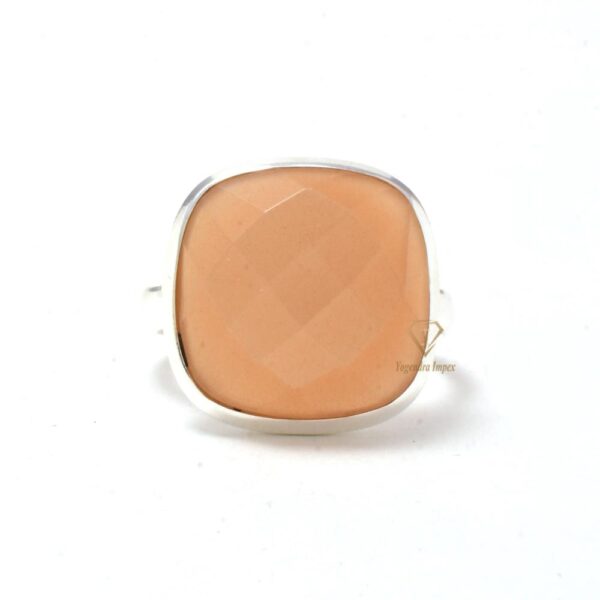 Cushion Shape Peach Moonstone Gemstone Ring 925 Sterling Silver Handmade Bezel Set Silver Ring Jewelry For Wholesaler