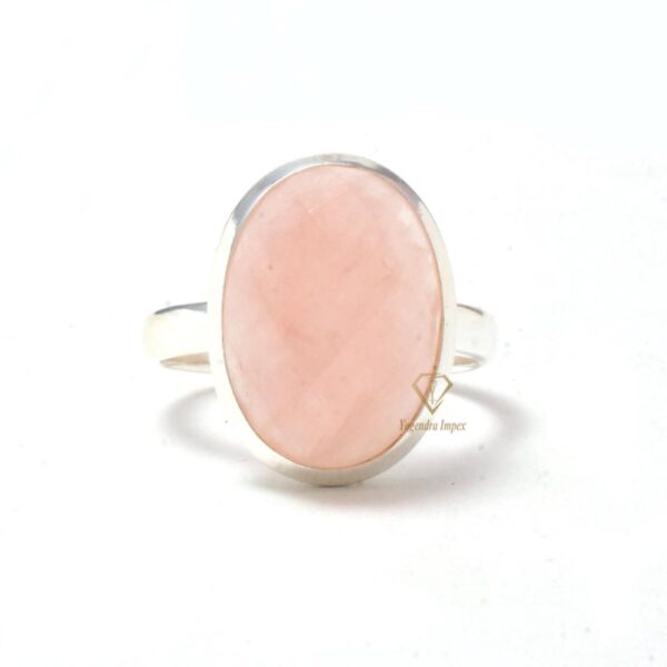 Handmade Natural Rose Quartz Gemstone Sterling Silver Gift Ring Gemstone Ring Jewelry For supplier