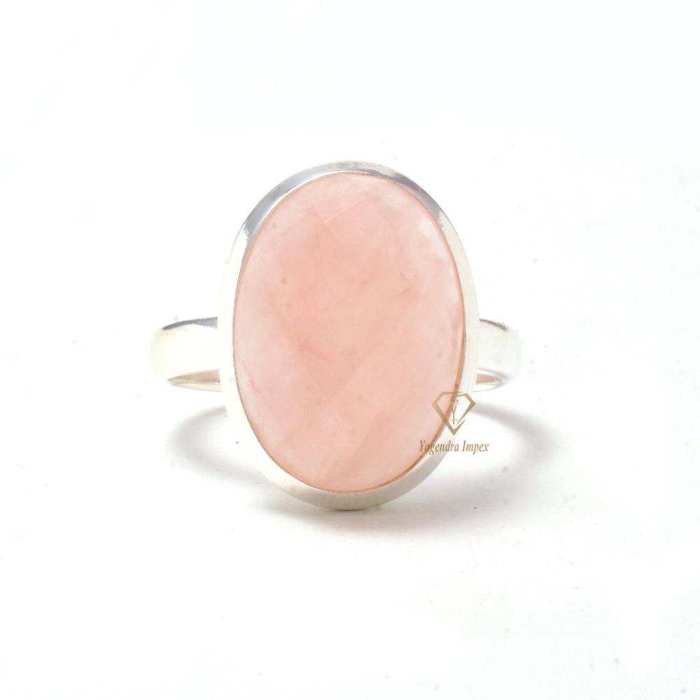 Handmade Natural Rose Quartz Gemstone Sterling Silver Gift Ring Gemstone Ring Jewelry For supplier