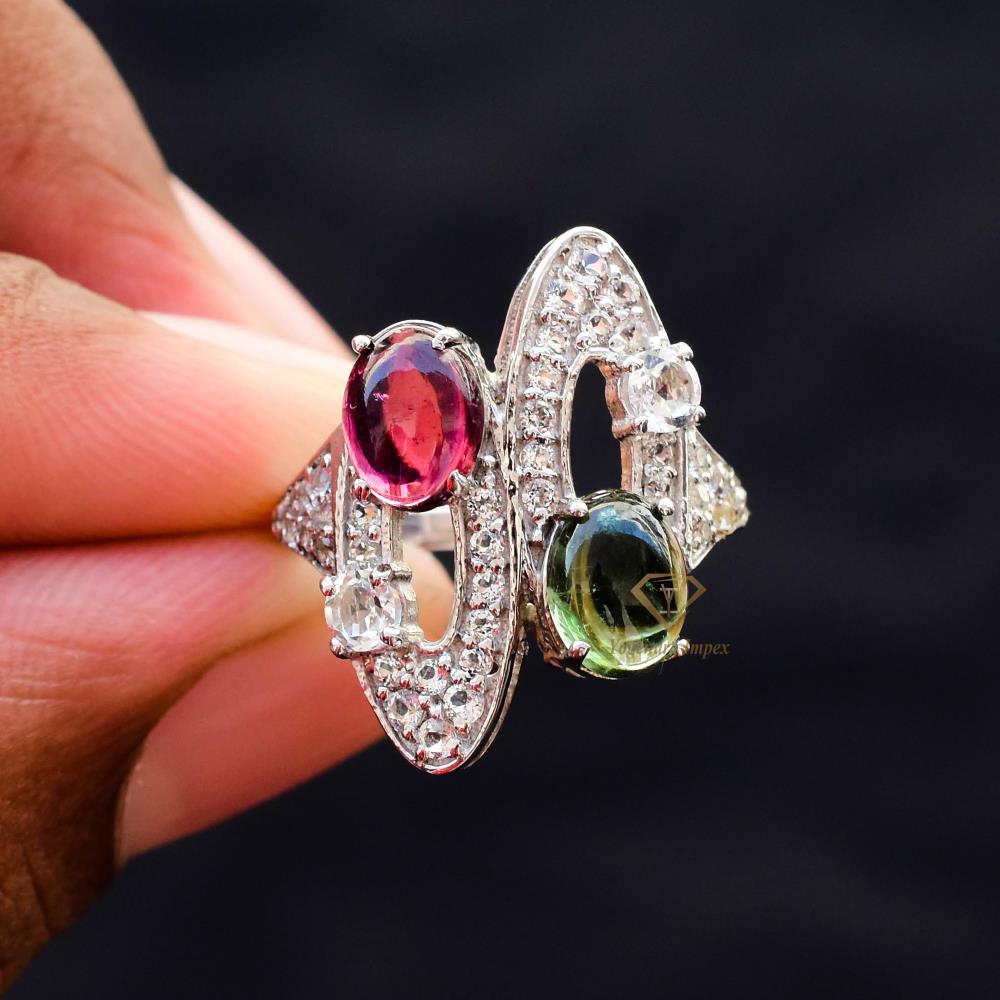 Gorgeous Natural Multi Tourmaline Gemstone 925 Sterling Silver Ring Gemstone Designer Ring Jewelry For Wholesale Suppliers