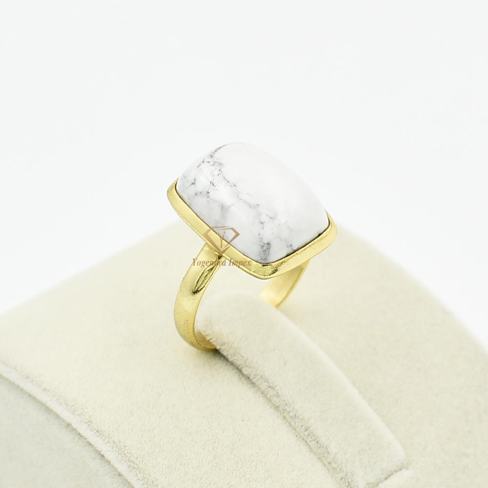 18k Micron Gold Plated Howlite Gemstone 925 Sterling Bezel Ring Handmade White Gemstone Ring For Wholesaler Suppliers