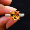 Cushion Natural Citrine Gemstone With Rhodium Plated Ring 925 Sterling Silver Gorgeous Ring For Wholesale Suppliers