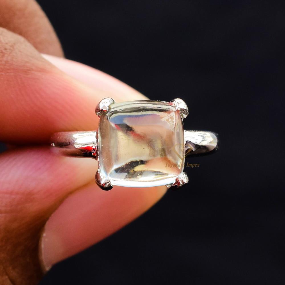 Gorgeous Green Amethyst Gemstone 925 Sterling Silver Ring Cushion Shape Green Silver Gemstone Ring For Wholesale Suppliers