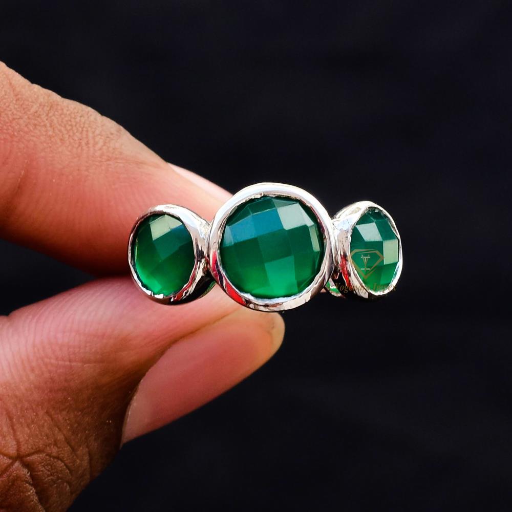Natural Green Onyx Gemstone Ring 925 Sterling Silver Handmade Green Gemstone Ring Jewelry For Wholesale Suppliers