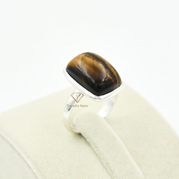 Cushion Shape Natural Tiger Eye Gemstone Ring 925 Sterling Silver Handmade Brown Gemstone Mothers Day Gift Ring For Women