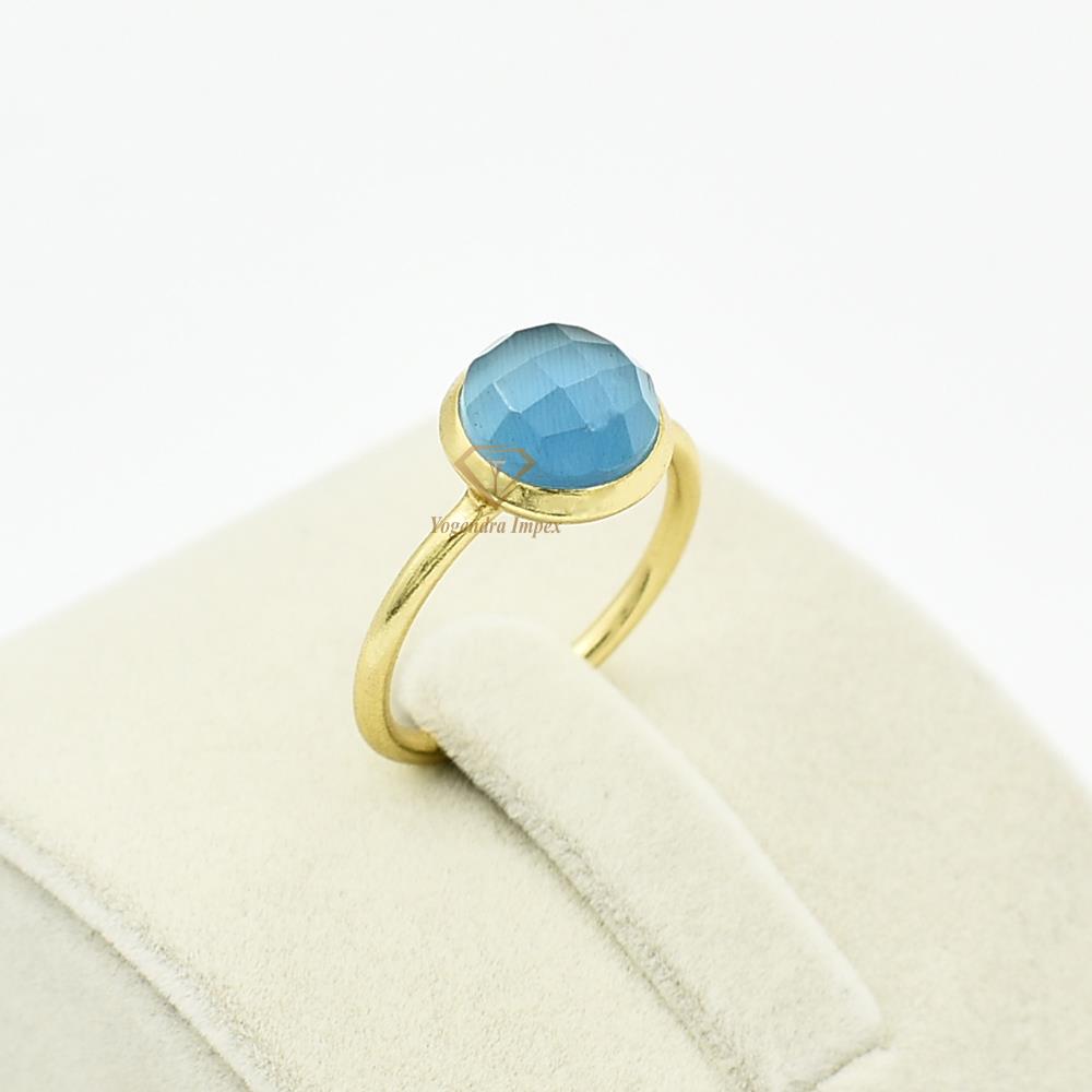 3A+ Quality Natural Blue Monalisa Quartz Gemstone Ring Handmade Round Shape Love Gift Ring For Wholesale Suppliers