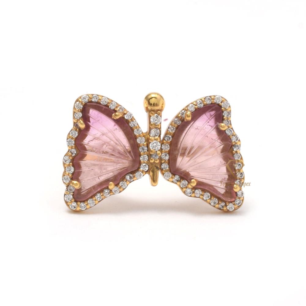 Wing Shape Natural Bi Color Tourmaline Gemstone Butterfly Ring/925 Sterling Silver Insect Ring Jewelry For Wholesale Suppliers