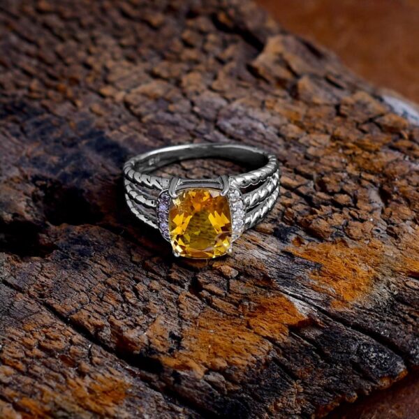 Elegent Natural Yellow Citrine Gemstone 925 Sterling Silver Ring Handmade Cushion Silver Women Beautiful Ring For Wholesaler