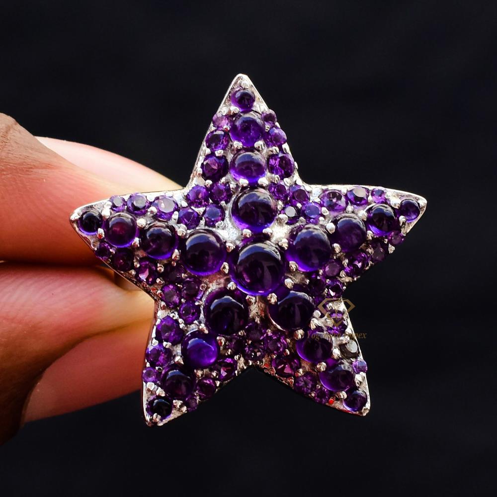 Handmade One Of A Kind Purple Amethyst Gemstones Ring 925 Sterling Silver Star Bezel Ring Jewelry For Wholesaler Suppliers