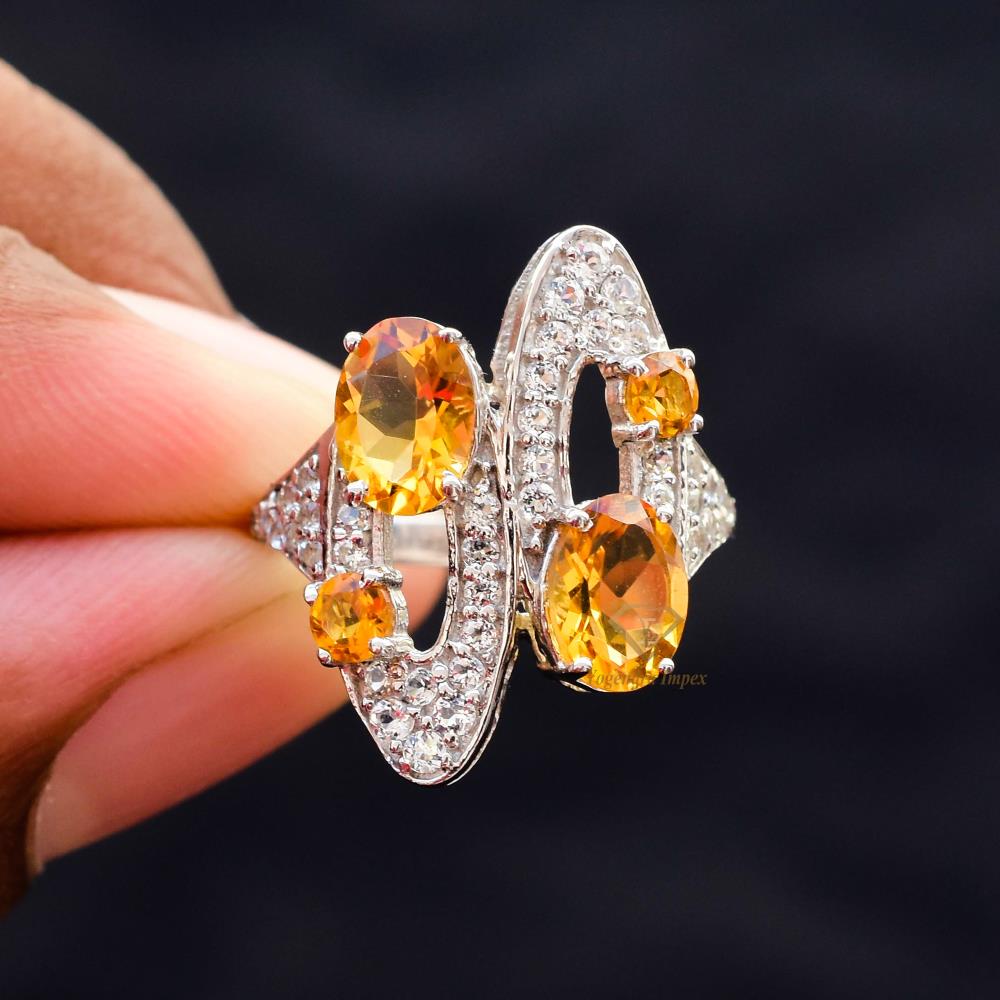 3A+ Quality Natural Citrine Gemstone 925 Sterling Silver Ring Yellow Gemstone Fashion Ring Jewelry For Wholesale Suppliers