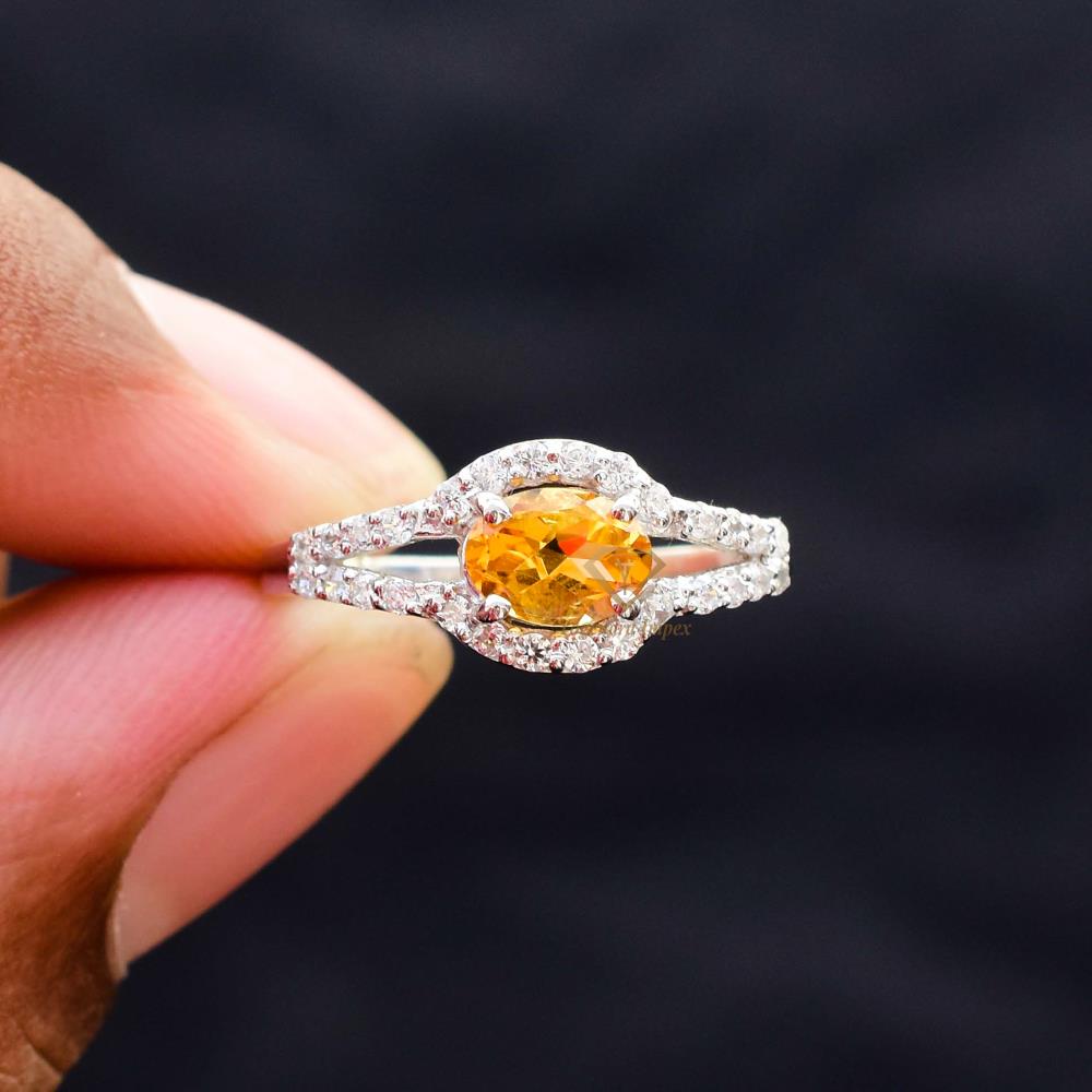 Gorgeous Citrine Gemstone With Cubic Zircon Ring 925 Sterling Silver Yellow Gemstone Prong Set Handmade Ring For Wholesaler