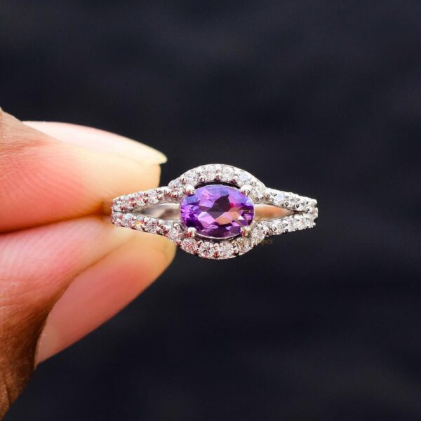 Natural Amethyst Gemstone Cluster Ring, 925 Sterling Silver Purple Gemstone CZ Anniversary Ring For Suppliers & Manufacturer