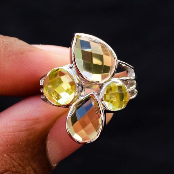 Exquisite Natural Green Gold Gemstone Ring 925 Sterling Silver Beautiful Green Gemstone Designer Rings Jewelry For Wholesaler