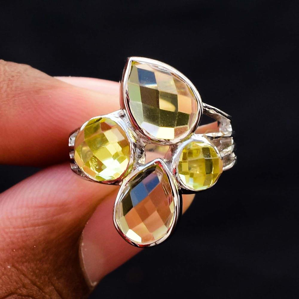 Exquisite Natural Green Gold Gemstone Ring 925 Sterling Silver Beautiful Green Gemstone Designer Rings Jewelry For Wholesaler