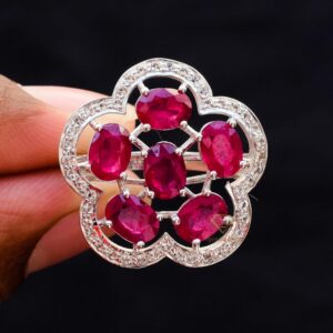 3A+ Grade Natural Ruby Glass Filled Gemstone Ring 925 Sterling Silver Fancy Designer Ring Jewelry For Suppliers