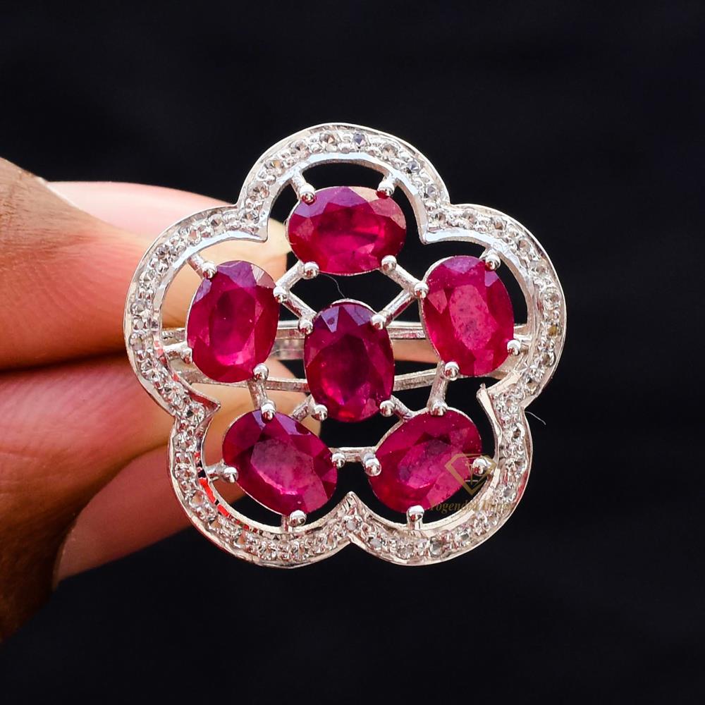 3A+ Grade Natural Ruby Glass Filled Gemstone Ring 925 Sterling Silver Fancy Designer Ring Jewelry For Suppliers