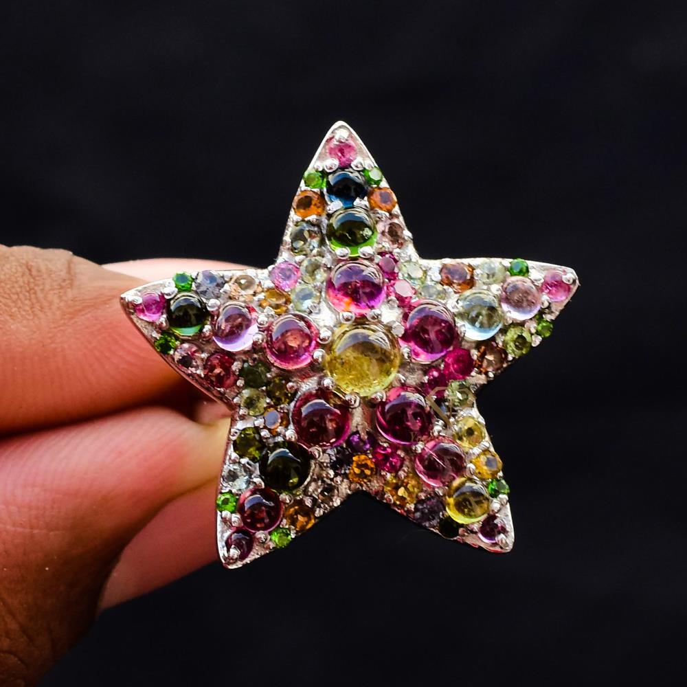Star Shape Natural Multi Tourmaline Gemstone Ring 925 Sterling Silver Handmade Precious Gift Ring For Manufacturer & Suppliers