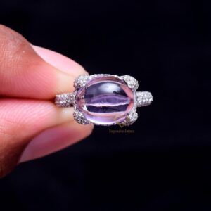 Natural Amethyst Gemstone 925 Sterling Silver Ring Oval Purple Gemstone Cubic Zircon Ring Jewelry For Suppliers & Manufacturer