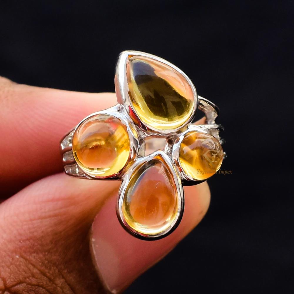 Handmade Natural Citrine Gemstone 925 Sterling Silver Ring Flower Gemstone Handmade Ring Jewelry For Wholesale Suppliers