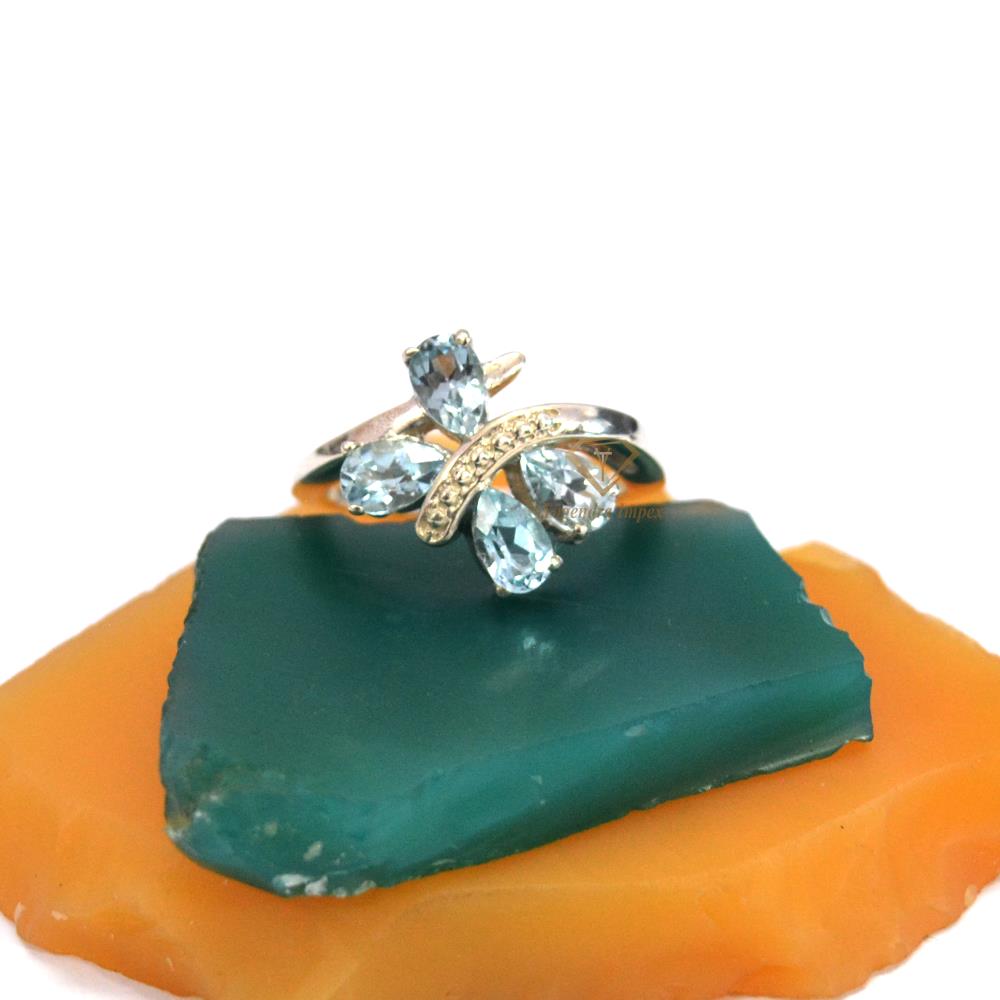 Vintage Natural Sky Blue Topaz Gemstone 925 Sterling Silver Rings Handmade Fancy Topaz Beautiful Rings For Wholesale Suppliers