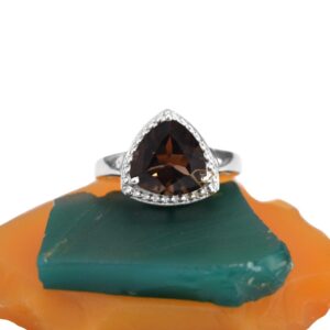 Trillion Shape Natural Smoky Quartz Gemstone Ring 925 Sterling Silver Rose Cut Gemstone Wedding Rings For Wholesale Suppliers