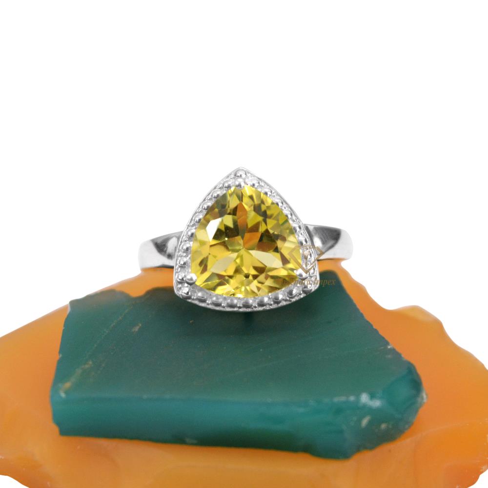 Trillion Shape Natural Lemon Quartz Gemstones Ring 925 Sterling Silver, Beautiful Handmade Wedding Ring For Wholesale Suppliers