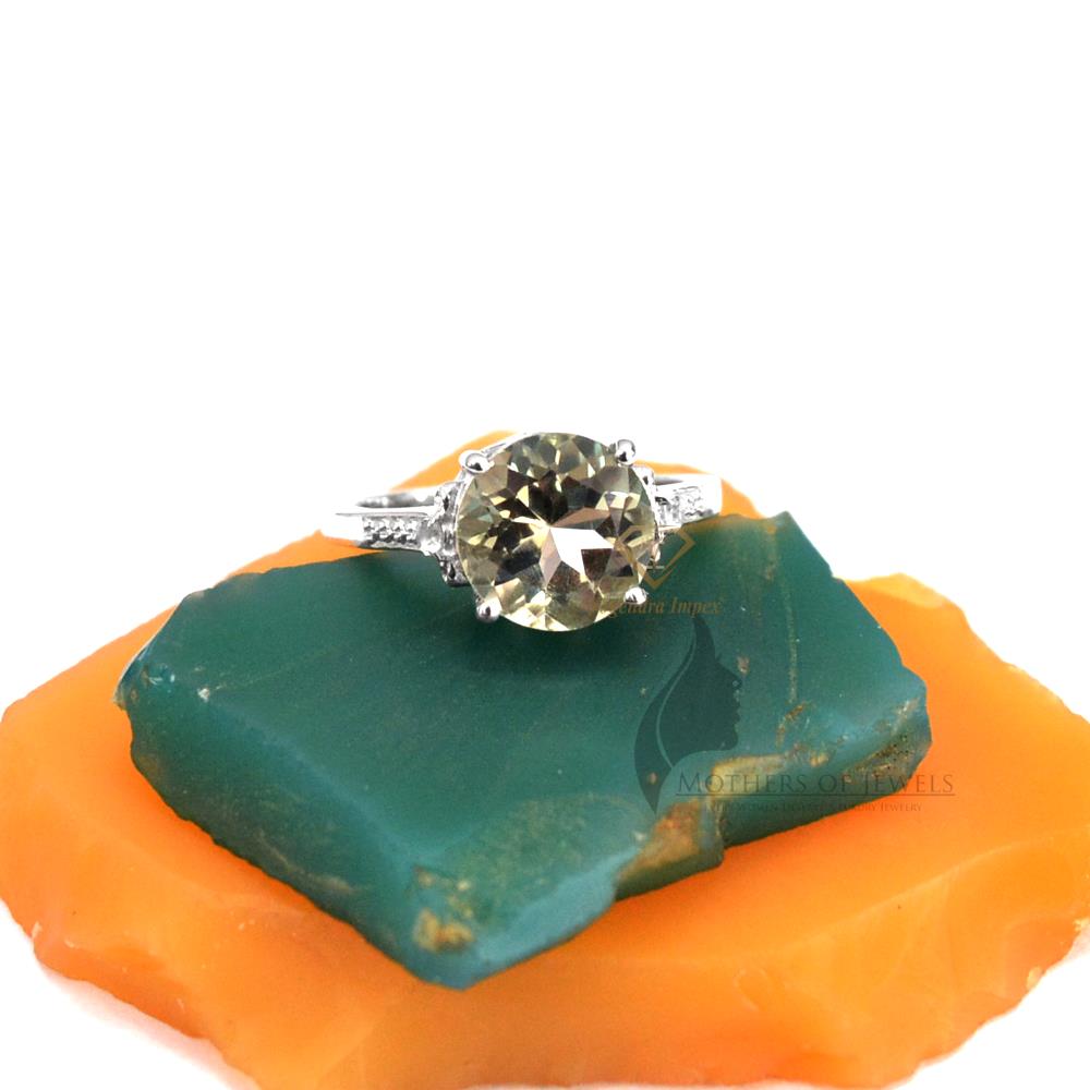 Round Shape Natural Green Amethyst Gemstone Ring 925 Sterling Silver Handmade Green Gemstone Ring Jewelry For Wholesale Supplier