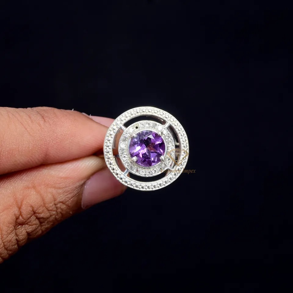 Gorgeous Natural Purple Amethyst Gemstone 925 Sterling Silver Ring Handmade Purple Gemstone Ring Wholesale For Suppliers