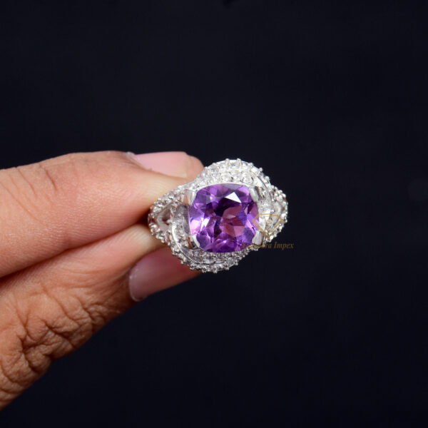 Cushion Natural Purple Amethyst Gemstone 925 Sterling Silver Ring/Handmade Prong Set Wedding Ring For Wholesale Supplies
