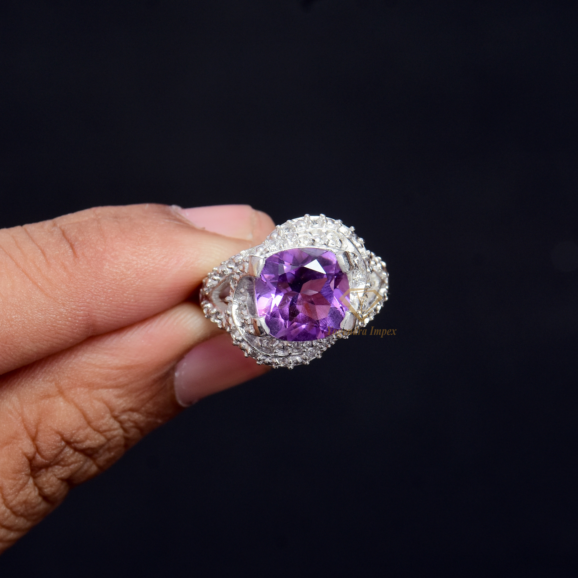 Cushion Natural Purple Amethyst Gemstone 925 Sterling Silver Ring/Handmade Prong Set Wedding Ring For Wholesale Supplies