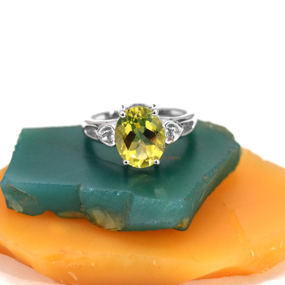 Natural Lemon Quartz Gemstone 925 Sterling Silver Ring Oval White Rhodium Plated Wedding Ring For Suppliers & Manufacturer