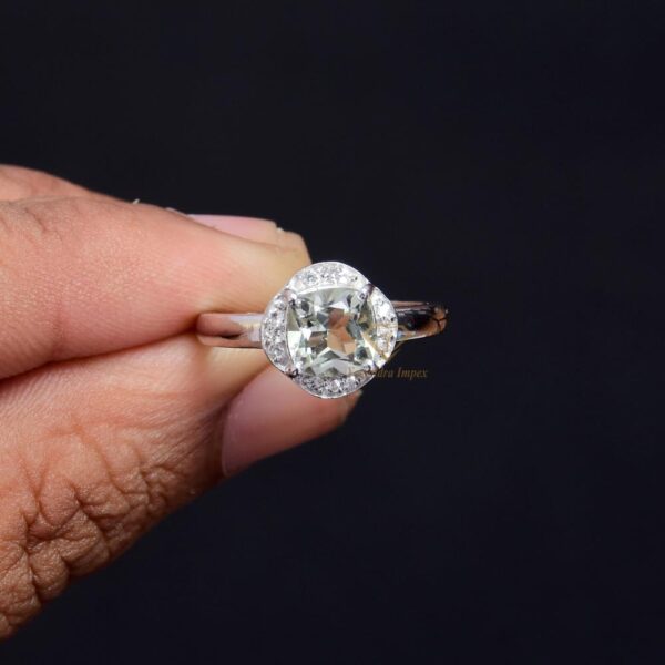 Wholesale Gorgeous Natural Green Amethyst Gemstone Ring Handmade 925 Sterling Silver Prong Set CZ Ring Jewelry Suppliers