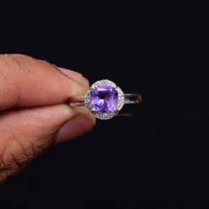 Natural Purple Amethyst Gemstone 925 Sterling Silver Ring Handmade Round Purple Wedding Gemstone Ring Jewelry For Wholesaler