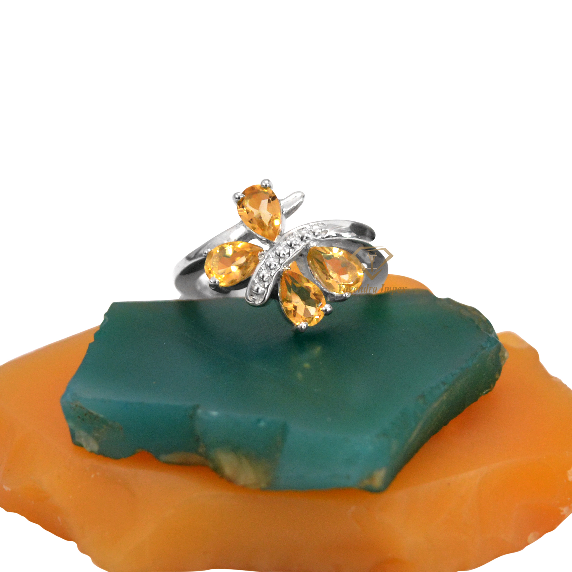 Pear Shape Citrine Gemstones 925 Sterling Silver Ring Wholesale 925 Sterling Silver Prong Set Handmade Ring For Manufacturer
